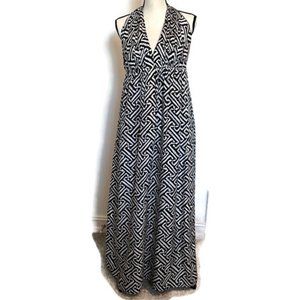 Kay Unger Halter Maxi Sundress 10 Black and White Silk